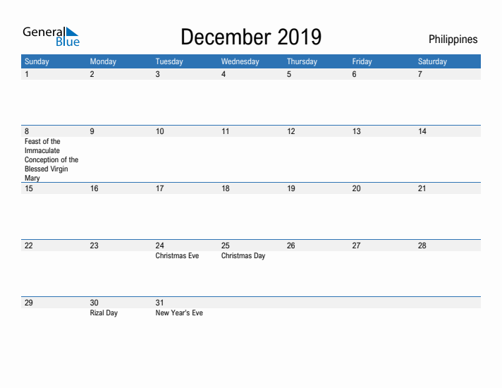 Fillable December 2019 Calendar