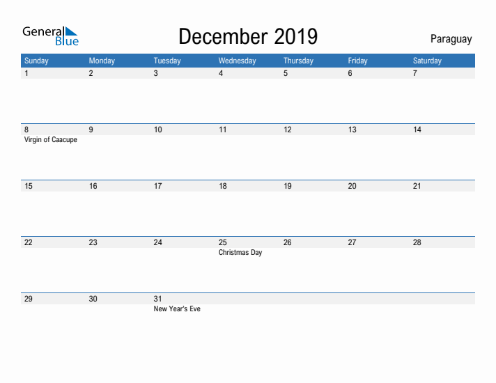 Fillable December 2019 Calendar