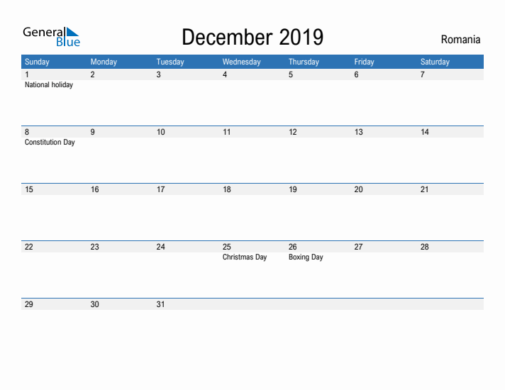 Fillable December 2019 Calendar