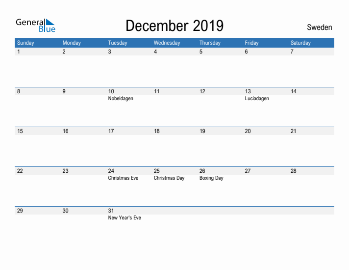 Fillable December 2019 Calendar