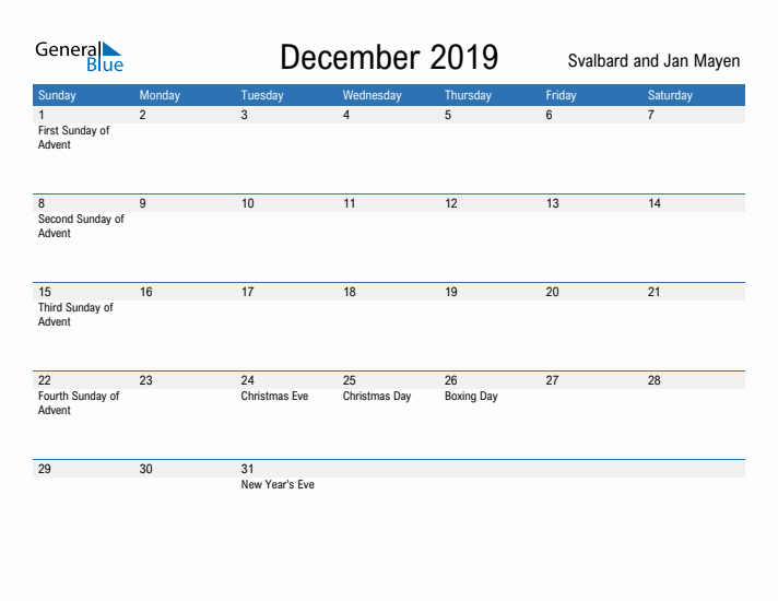 Fillable December 2019 Calendar