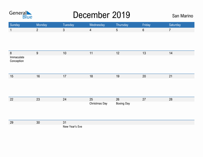 Fillable December 2019 Calendar