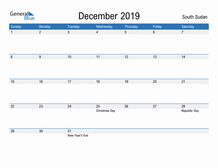 Fillable December 2019 Calendar