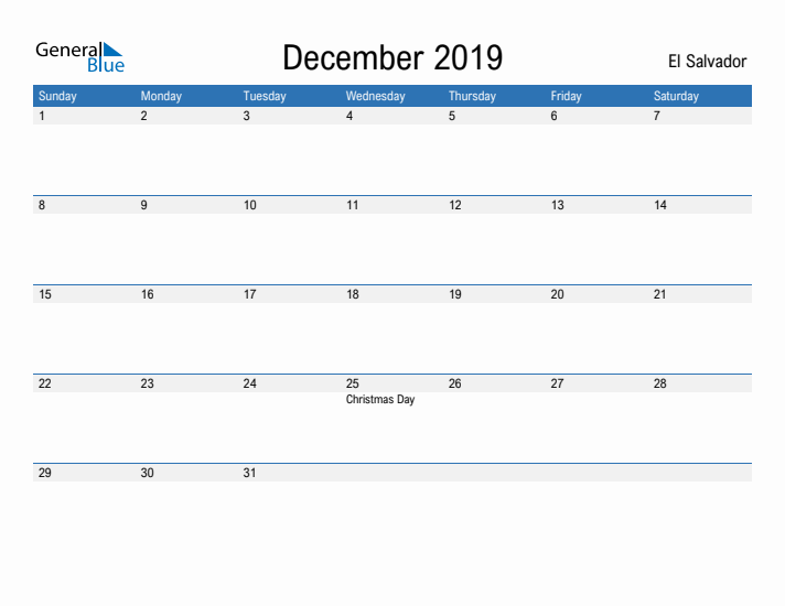 Fillable December 2019 Calendar