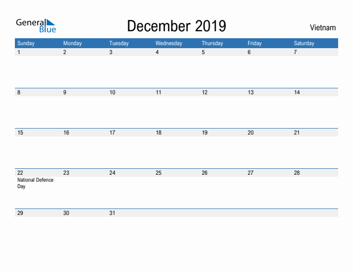 Fillable December 2019 Calendar