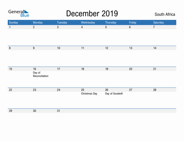 Fillable December 2019 Calendar