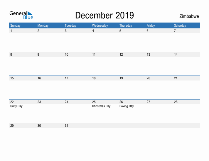 Fillable December 2019 Calendar