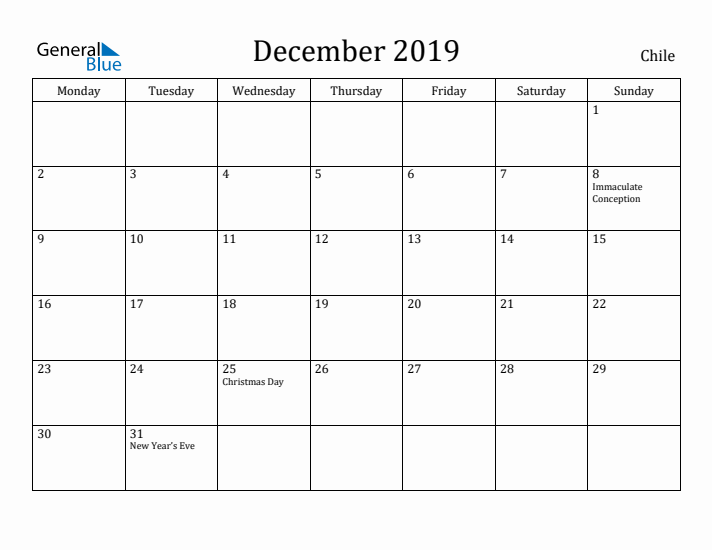 December 2019 Calendar Chile