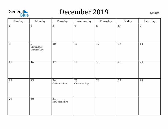 December 2019 Calendar Guam