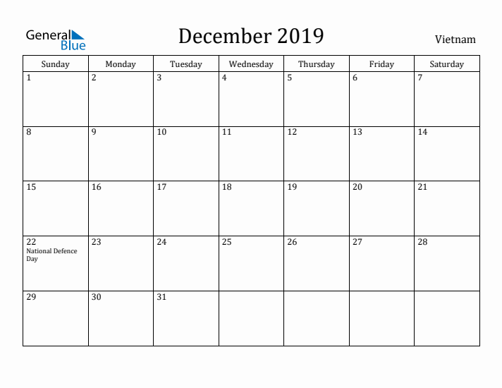 December 2019 Calendar Vietnam