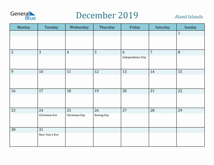 December 2019 Calendar with Holidays