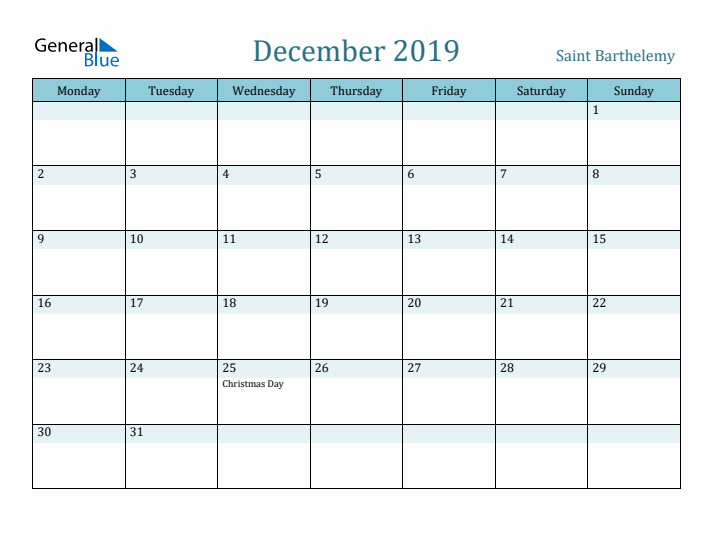 December 2019 Calendar with Holidays