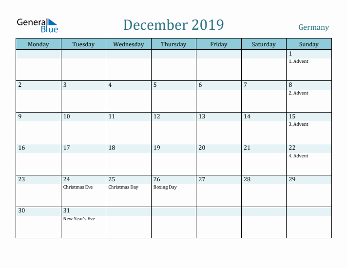 December 2019 Calendar with Holidays