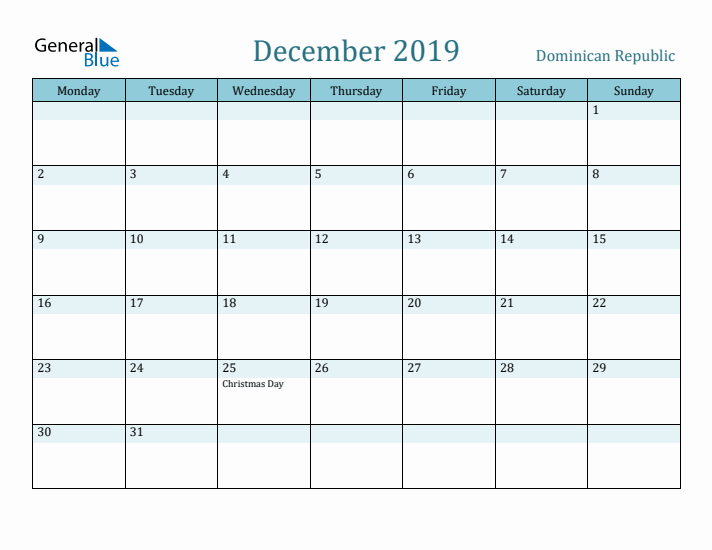 December 2019 Calendar with Holidays