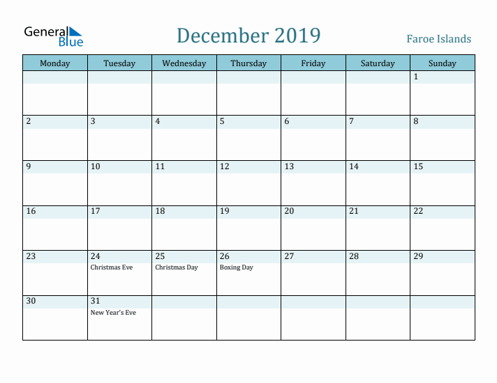 December 2019 Calendar with Holidays