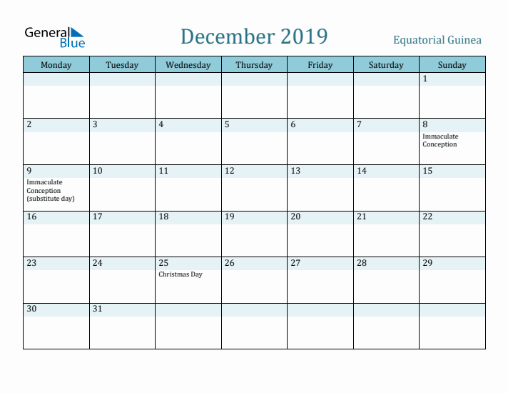 December 2019 Calendar with Holidays