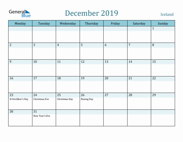 December 2019 Calendar with Holidays