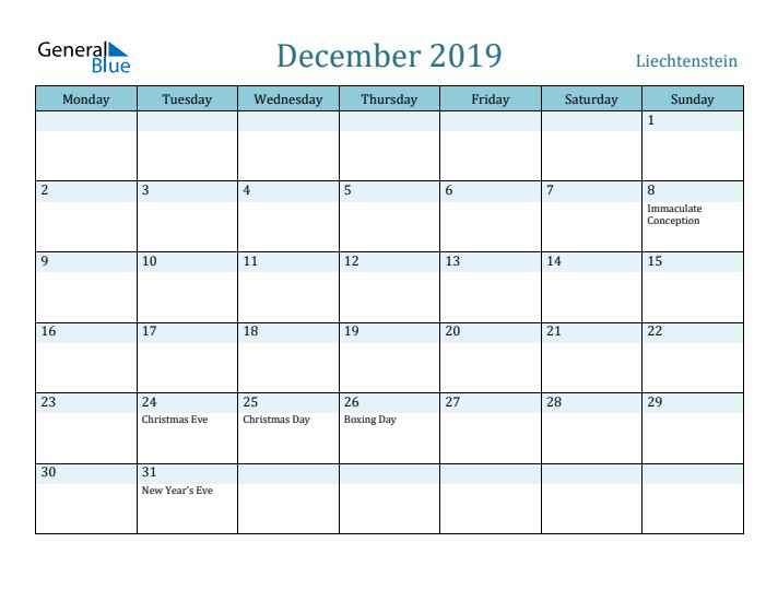 December 2019 Calendar with Holidays