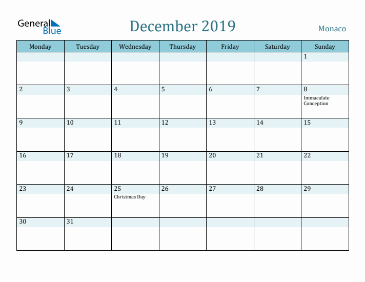 December 2019 Calendar with Holidays