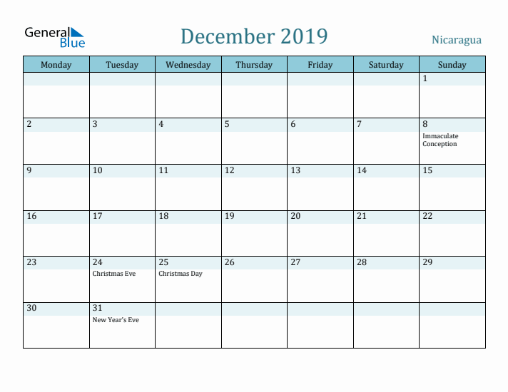 December 2019 Calendar with Holidays