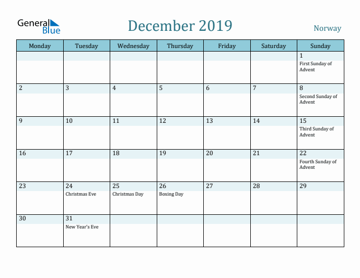 December 2019 Calendar with Holidays