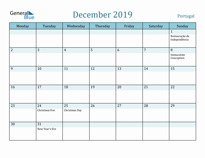 December 2019 Calendar with Holidays