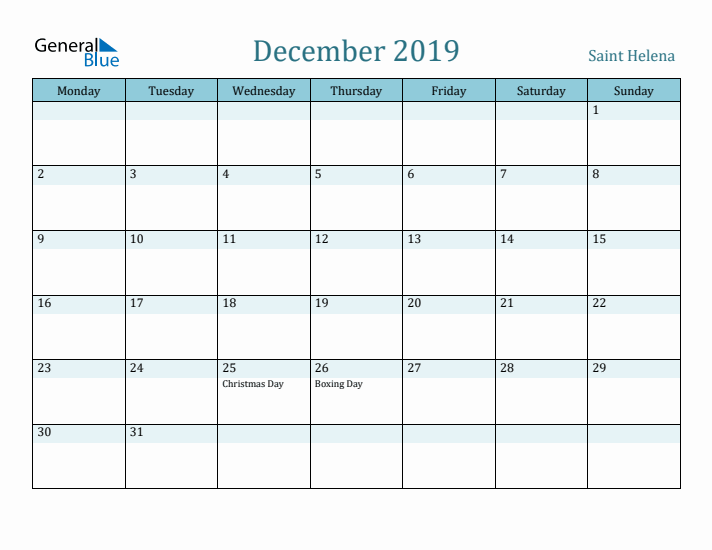 December 2019 Calendar with Holidays