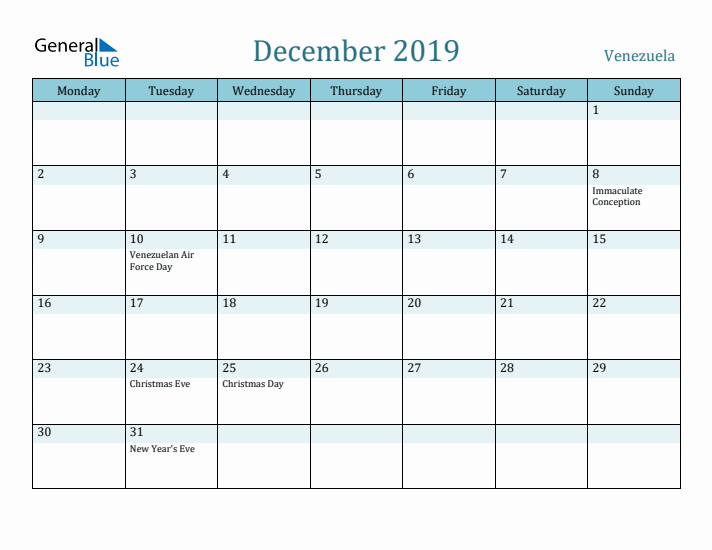 December 2019 Calendar with Holidays