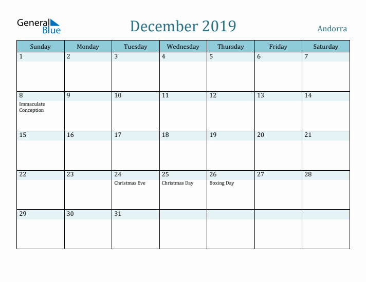 December 2019 Calendar with Holidays