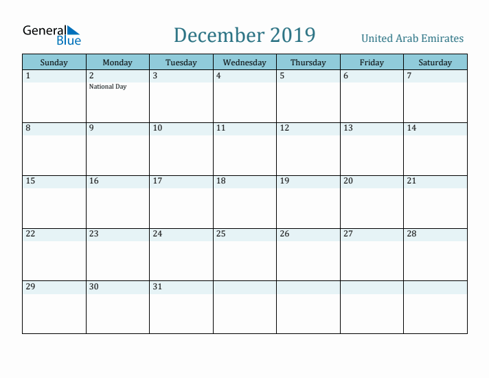 December 2019 Calendar with Holidays