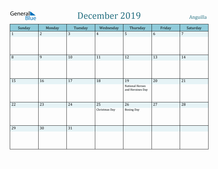 December 2019 Calendar with Holidays