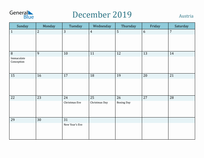 December 2019 Calendar with Holidays