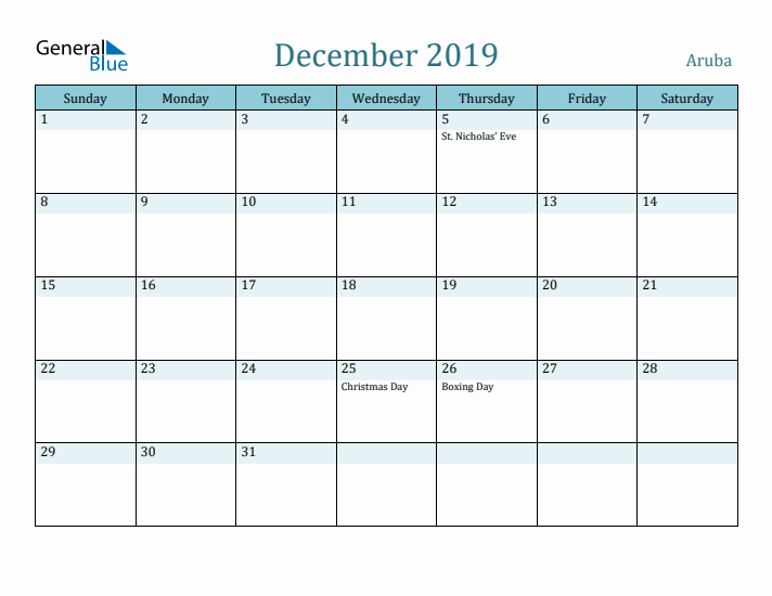 December 2019 Calendar with Holidays