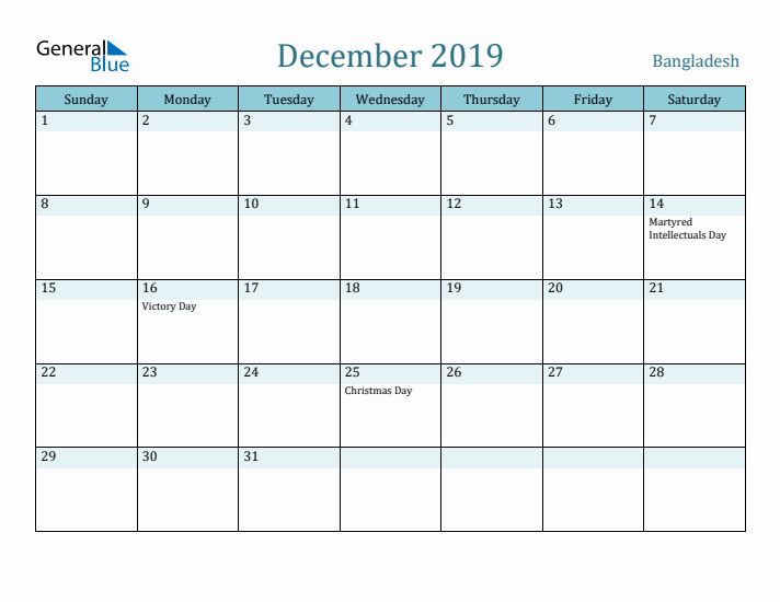 December 2019 Calendar with Holidays