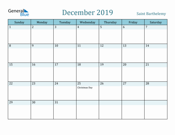 December 2019 Calendar with Holidays