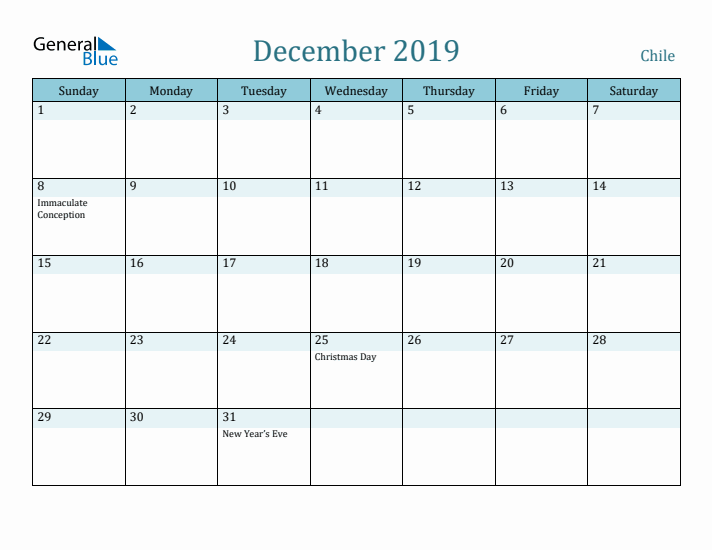 December 2019 Calendar with Holidays