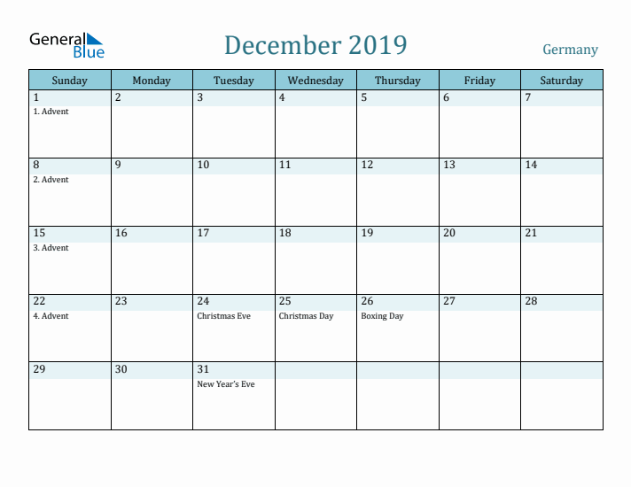 December 2019 Calendar with Holidays