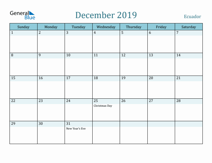 December 2019 Calendar with Holidays