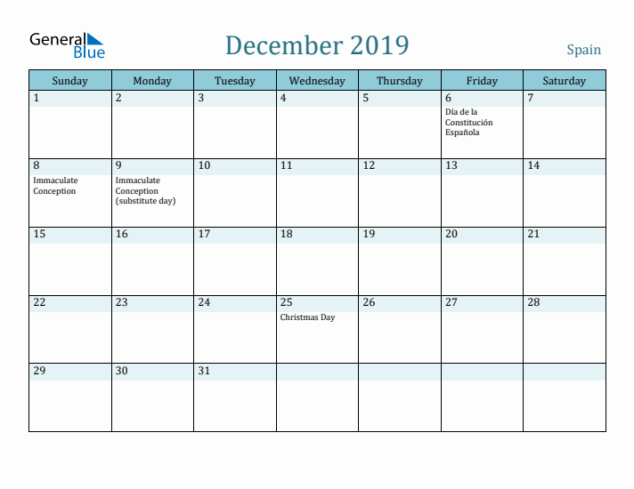 December 2019 Calendar with Holidays