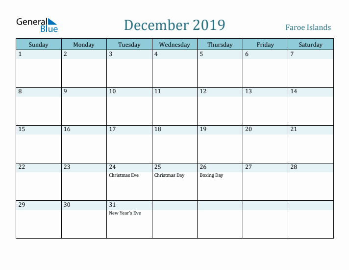 December 2019 Calendar with Holidays