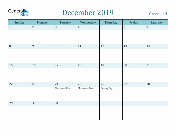 December 2019 Calendar with Holidays