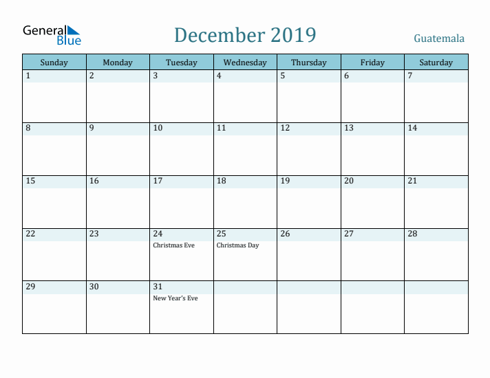 December 2019 Calendar with Holidays