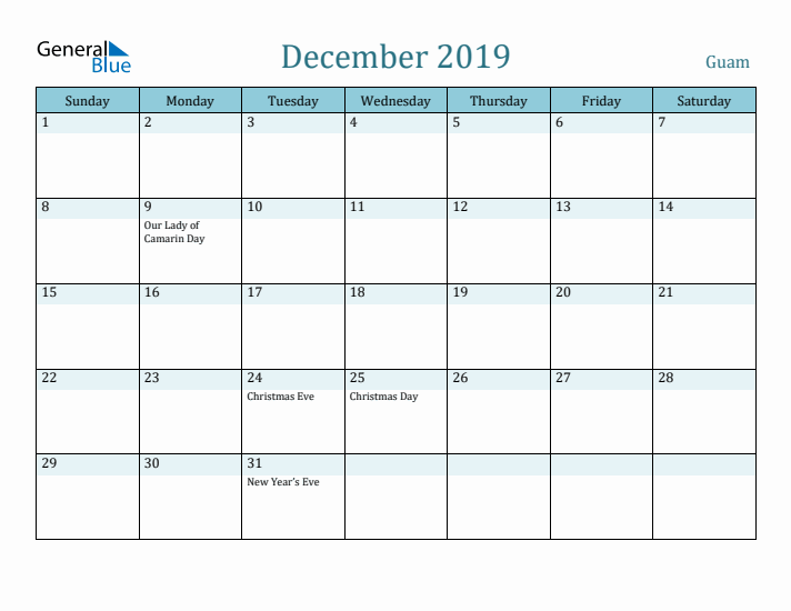 December 2019 Calendar with Holidays