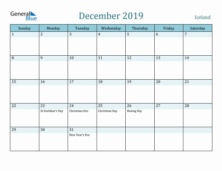 December 2019 Calendar with Holidays