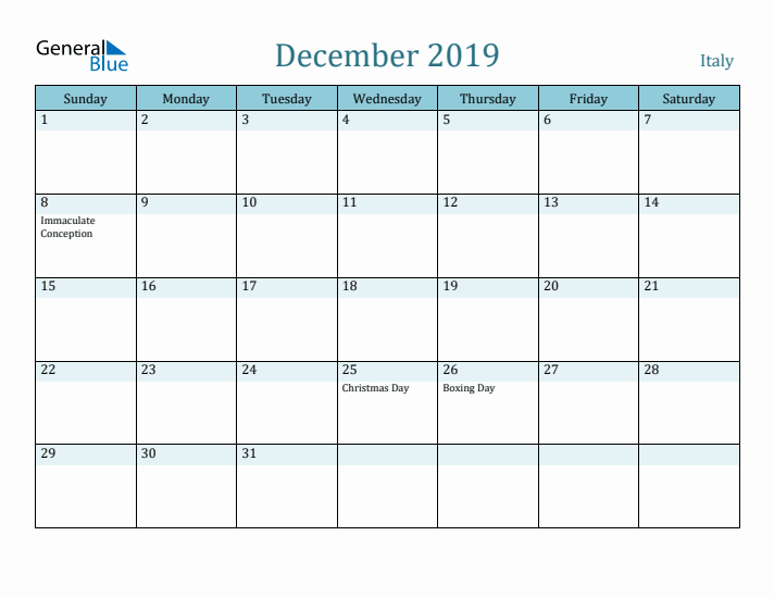 December 2019 Calendar with Holidays