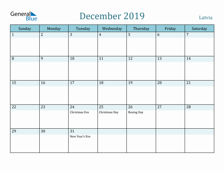 December 2019 Calendar with Holidays