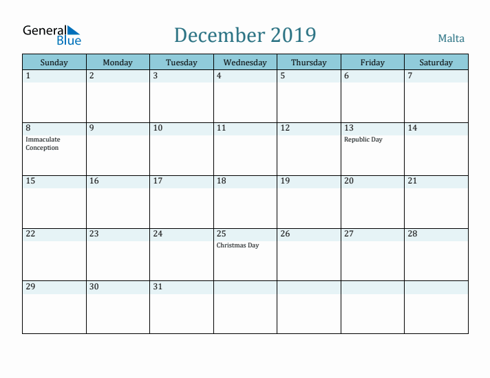 December 2019 Calendar with Holidays