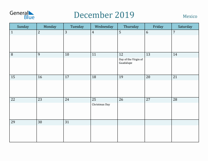 December 2019 Calendar with Holidays