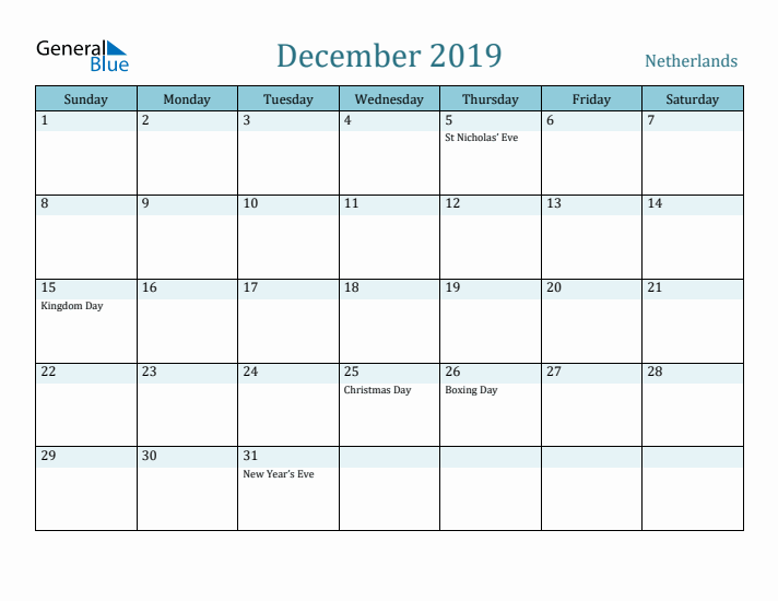 December 2019 Calendar with Holidays