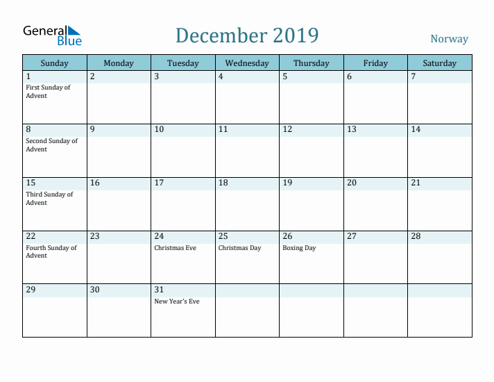 December 2019 Calendar with Holidays